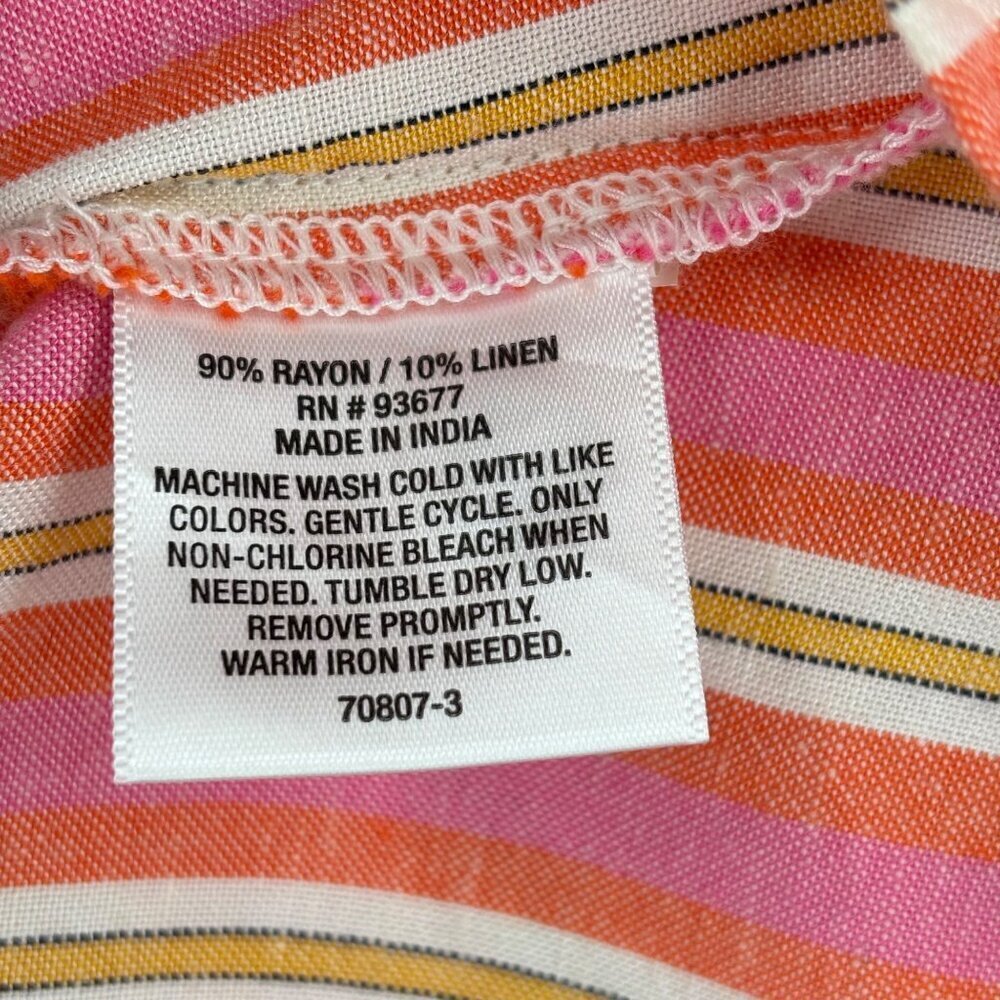 A.N.A Midi Shirt Dress Size L Pink Orange Stripe Linen Blend Button Up Cap Sleev - Picture 14 of 14